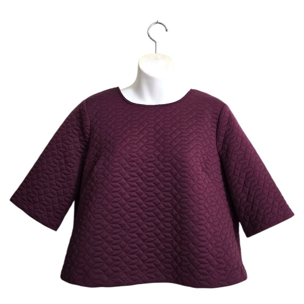 BCBGeneration Quilted Boxy Crop 3/4 Sleeve Top In Deep Maroon Sz M